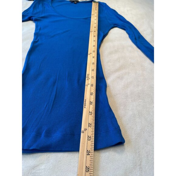 Theory Blue Ribbed Long-Sleeve Scoop Neck Knit Top Streetwear Gorecorp Y2K Boho - Picture 4 of 10